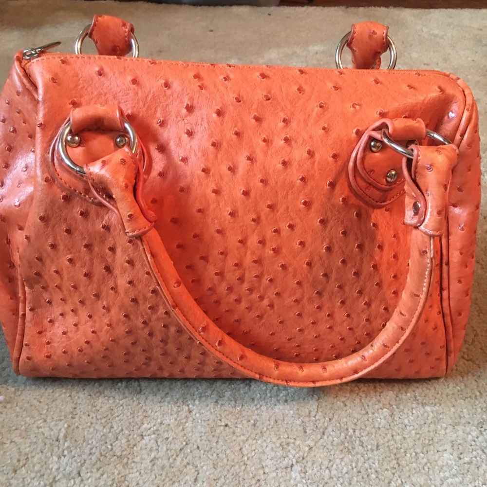 Orange ostrich pattern bowler bag